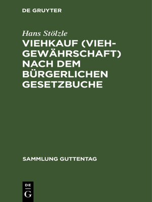 cover image of Viehkauf (Viehgewährschaft) nach dem Bürgerlichen Gesetzbuche